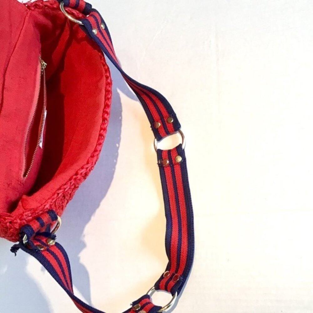 Forsum Woven Red Straw Shoulder Bag 10x8x2 Vintage Nautical Beach Vibes 1950 60s - Picture 7 of 14